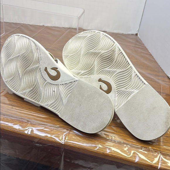 OluKai White Sandals with Cushioned Footbed and Gold Buckle - Picture 5 of 6